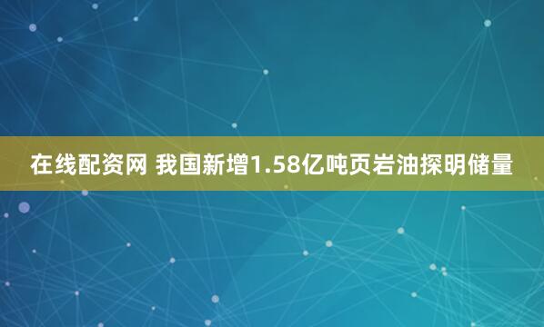 在线配资网 我国新增1.58亿吨页岩油探明储量