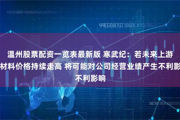 温州股票配资一览表最新版 寒武纪:若未来上游原材料价格持续走高 将可能对公司经营业绩产生不利影响